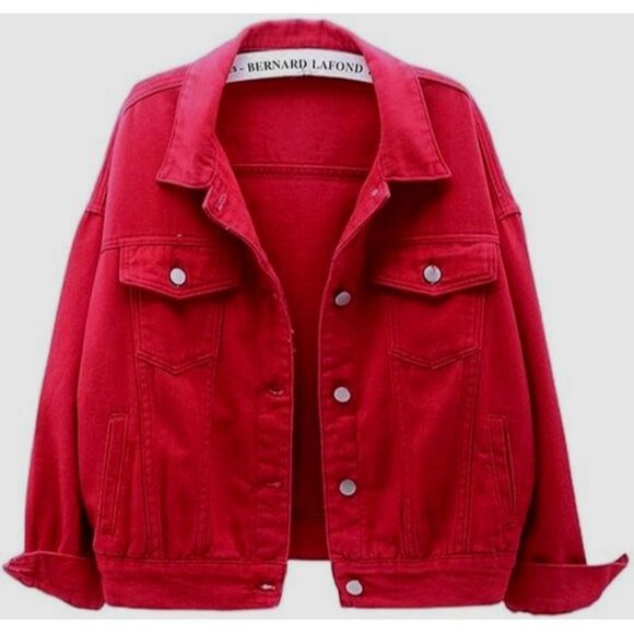 Lauren Jeans Co, Ralph Lauren Red Denim Brass Buttons Jacket Women's Lg - Picture 1 of 5